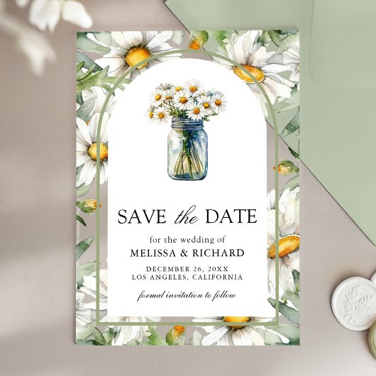 Daisies Floral Mason Jar Wedding Save the Date Acryl Uitnodigingen