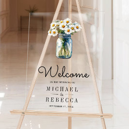 Daisies Floral Mason Jar Wedding Welcome Acryl Bord