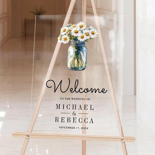 Daisies Floral Mason Jar Wedding Welcome Acryl Bord