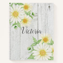 Daisies Floral Personalized Script Rustic Notitieboek