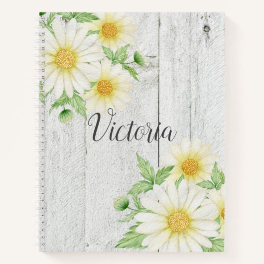 Daisies Floral Personalized Script Rustic Notitieboek (Voorkant)
