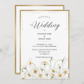 Daisies Floral Waterverf Gold Wedding Kaart (Voorkant / Achterkant)
