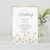 Daisies Floral Waterverf Gold Wedding Kaart (Staand voorkant)