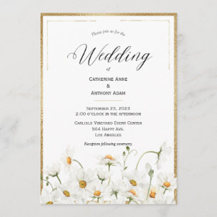 Daisies Floral Waterverf Gold Wedding Kaart