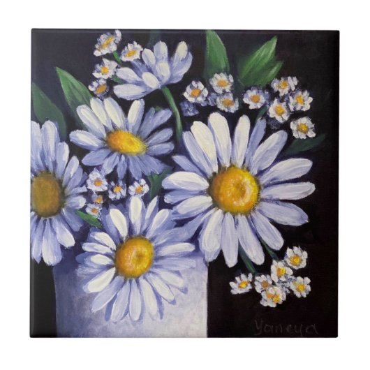 Daisies flower ceramic tile coasters tegeltje (Voorkant)