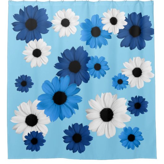 Daisies / Flowers in shades of blue and white Douchegordijn (Voorkant)