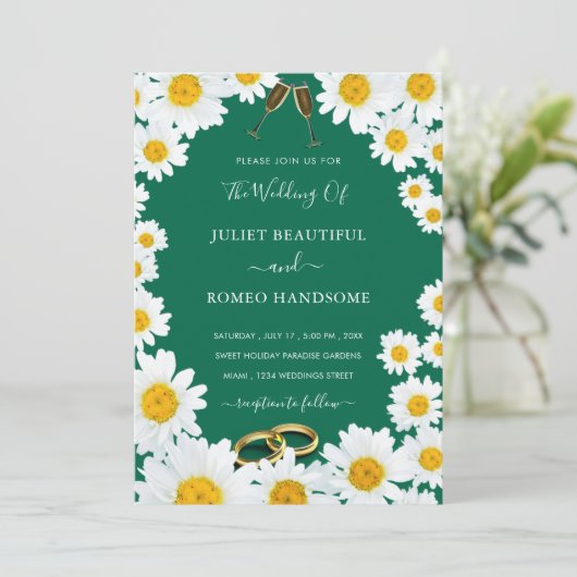 Daisies Framed Fresh Colors Wedding Invitation (Staand voorkant)