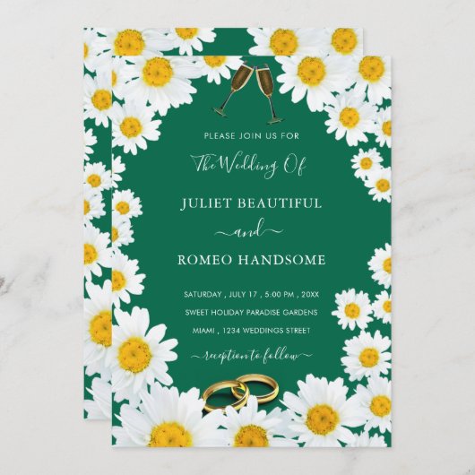 Daisies Framed Fresh Colors Wedding Invitation (Voorkant / Achterkant)