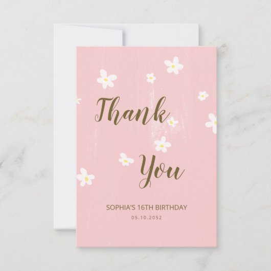 Daisies Girly Roze Schattigee Kalligrafie Lente Bl Bedankkaart (Voorkant)