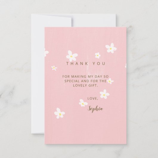 Daisies Girly Roze Schattigee Kalligrafie Lente Bl Bedankkaart (Achterkant)