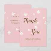 Daisies Girly Roze Schattigee Kalligrafie Lente Bl Bedankkaart (Voorkant / Achterkant)