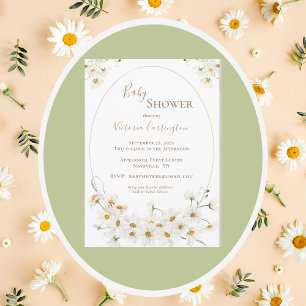 Daisies Gold Lijst Floral Waterverf Baby shower Kaart
