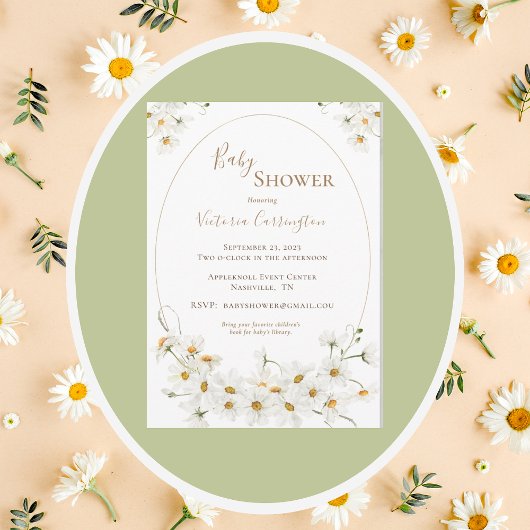 Daisies Gold Lijst Floral Waterverf Baby shower Kaart