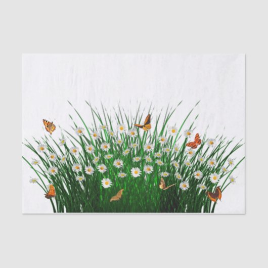 Daisies Green Grass Oranje Butterflies Tissuepapier (Voorkant)