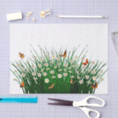 Daisies Green Grass Oranje Butterflies Tissuepapier (Craft)