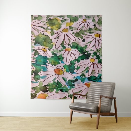 Daisies, green substrate, abstraction. wandkleed (In situ)