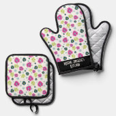 Daisies grillig gestileerd bloemmotief ovenwant & pannenlap set (Voorkant / Achterkant)