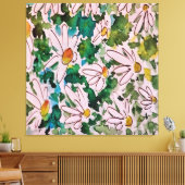 Daisies, groen substraat, abstractie. canvas afdruk (Insitu (Woonkamer))