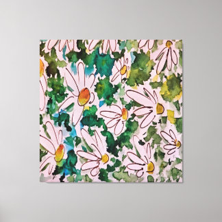 Daisies, groen substraat, abstractie. canvas afdruk