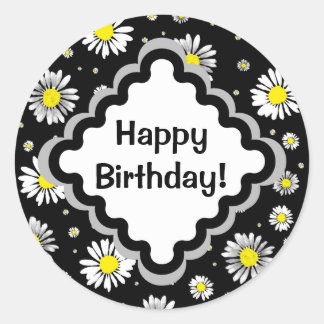 Daisies - Happy Birthday Round Sticker