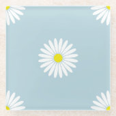 Daisies Illustratief LG Patroon op Bord Blauw Glazen Onderzetter (Voorkant)
