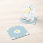 Daisies Illustratief LG Patroon op Bord Blauw Kartonnen Onderzetters (Insitu)