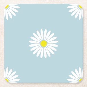 Daisies Illustratief LG Patroon op Bord Blauw Kartonnen Onderzetters