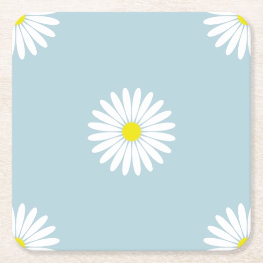 Daisies Illustratief LG Patroon op Bord Blauw Kartonnen Onderzetters (Voorkant)