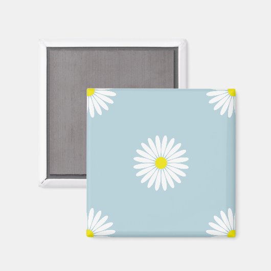 Daisies Illustratief LG Patroon op Bord Blauw Magneet (Voorkant / Achterkant)