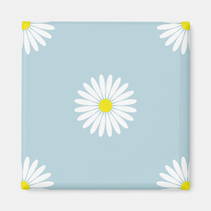 Daisies Illustratief LG Patroon op Bord Blauw Magneet