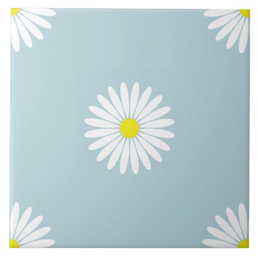 Daisies Illustratief LG Patroon op Bord Blauw Tegeltje (Voorkant)