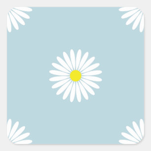 Daisies Illustratief LG Patroon op Bord Blauw Vierkante Sticker
