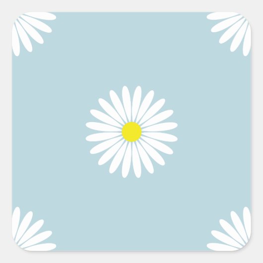 Daisies Illustratief LG Patroon op Bord Blauw Vierkante Sticker (Voorkant)
