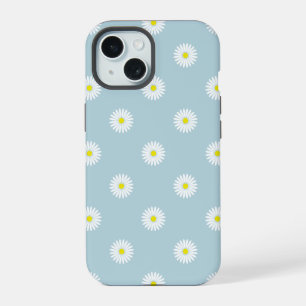 Daisies Illustratief Patroon op Bord Blauw iPhone 15 Case