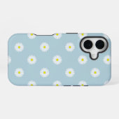 Daisies Illustratief Patroon op Bord Blauw iPhone 16 Hoesje (Achterkant horizontaal)