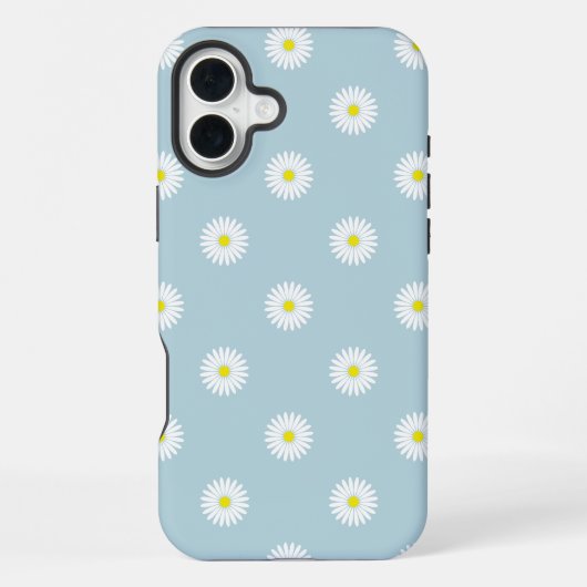 Daisies Illustratief Patroon op Bord Blauw iPhone Hoesje (Achterkant)
