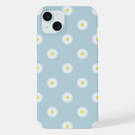 Daisies Illustratief Patroon op Bord Blauw iPhone Hoesje (Achterkant)