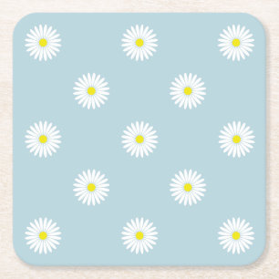 Daisies Illustratief Patroon op Bord Blauw Kartonnen Onderzetters