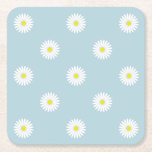 Daisies Illustratief Patroon op Bord Blauw Kartonnen Onderzetters (Voorkant)