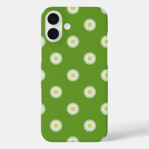 Daisies Illustratief Patroon op Groen iPhone 16 Plus Hoesje