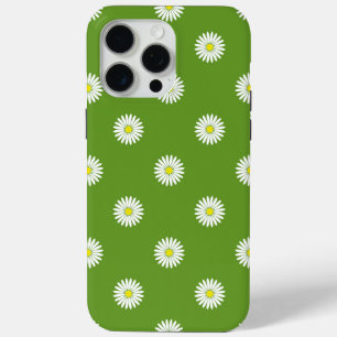 Daisies Illustratief Patroon op Groen iPhone 15 Pro Max Hoesje