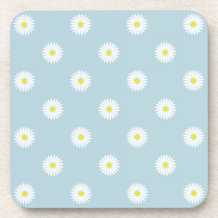 Daisies Illustratief RPT Patroon op Bord Blauw Bier Onderzetter