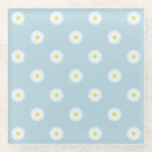 Daisies Illustratief RPT Patroon op Bord Blauw Glazen Onderzetter (Voorkant)