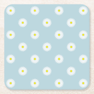 Daisies Illustratief RPT Patroon op Bord Blauw Kartonnen Onderzetters