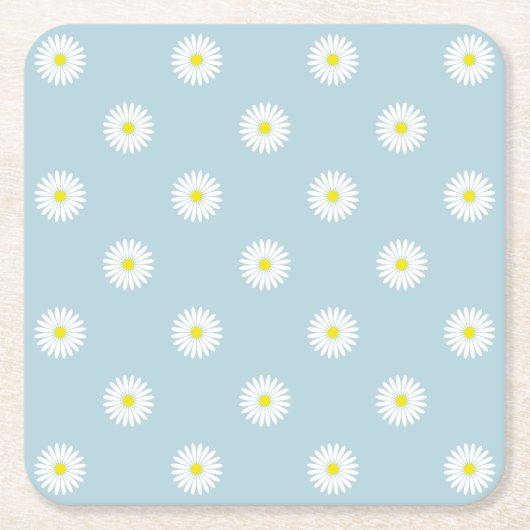 Daisies Illustratief RPT Patroon op Bord Blauw Kartonnen Onderzetters (Voorkant)