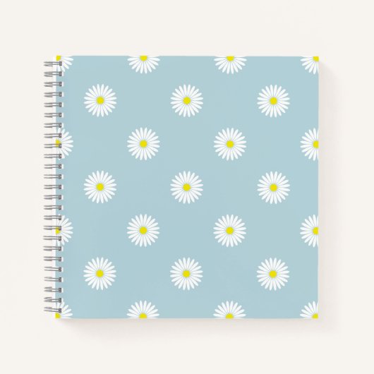 Daisies Illustratief RPT Patroon op Bord Blauw Notitieboek (Voorkant)