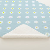 Daisies Illustratief RPT Patroon op Bord Blauw Sherpa Deken (3/4)