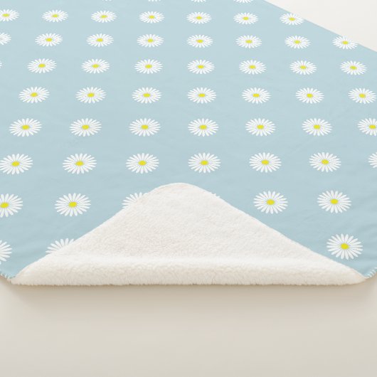 Daisies Illustratief RPT Patroon op Bord Blauw Sherpa Deken (3/4)