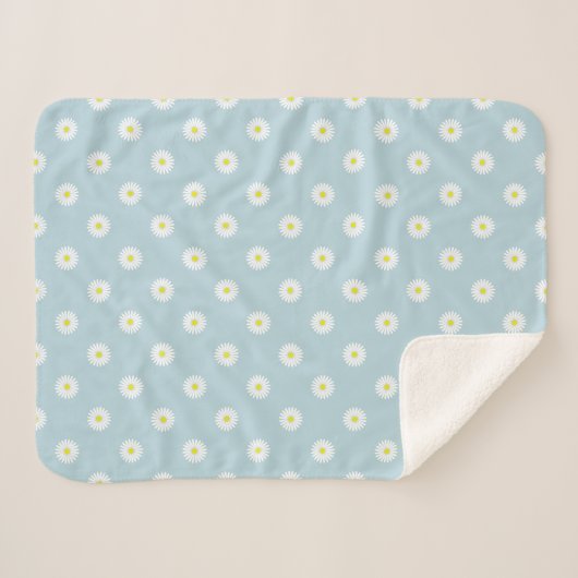 Daisies Illustratief RPT Patroon op Bord Blauw Sherpa Deken (Voorkant (horizontaal))