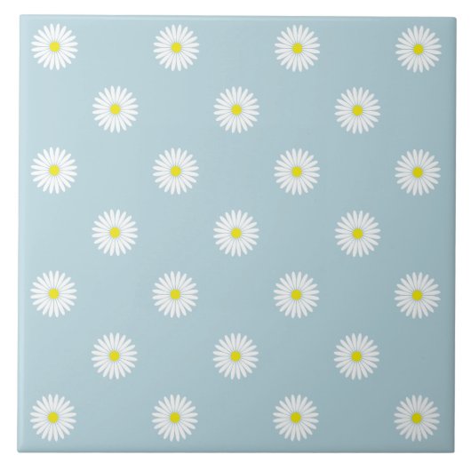 Daisies Illustratief RPT Patroon op Bord Blauw Tegeltje (Voorkant)
